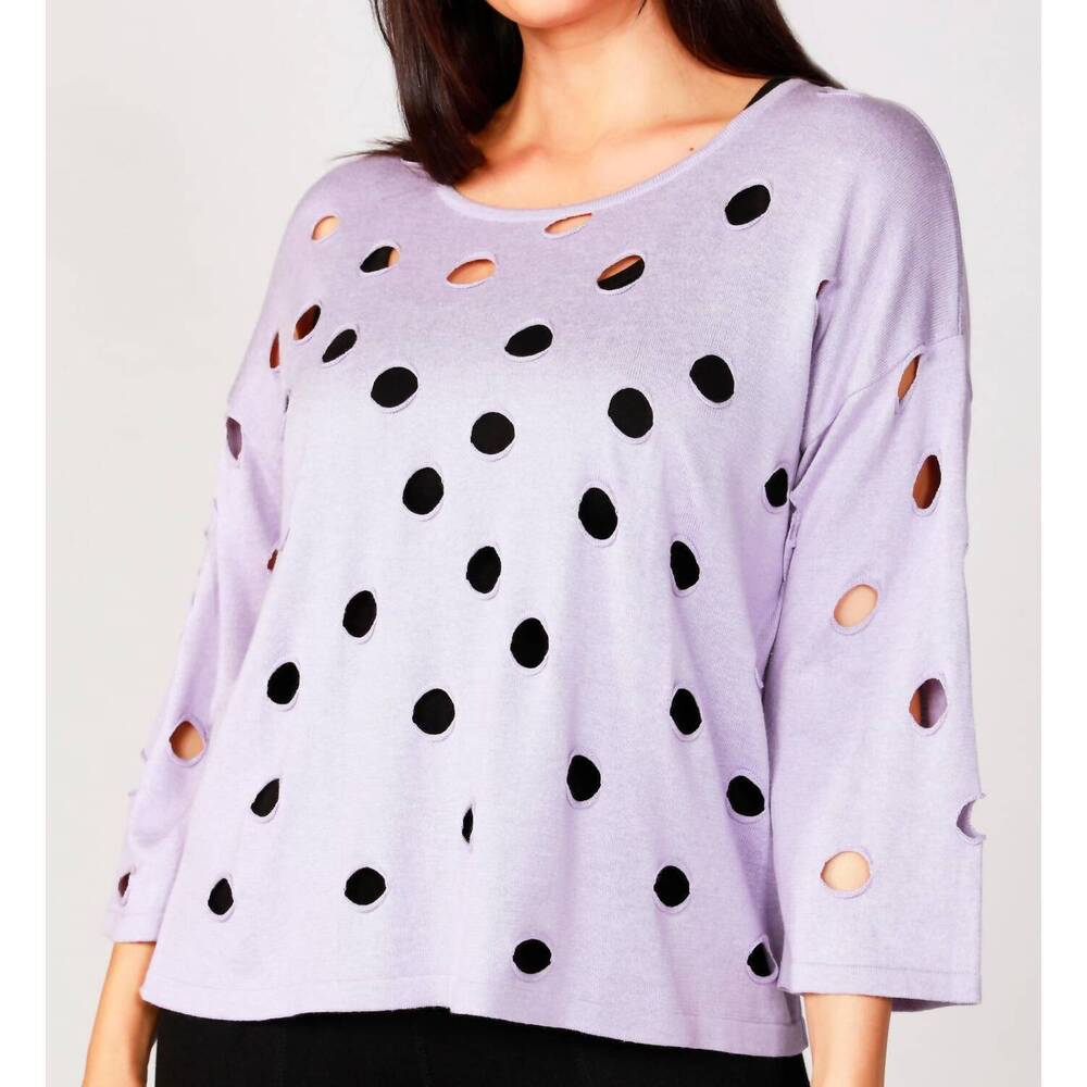 NEW FRENCH KYSS solid holey crew top in lilac